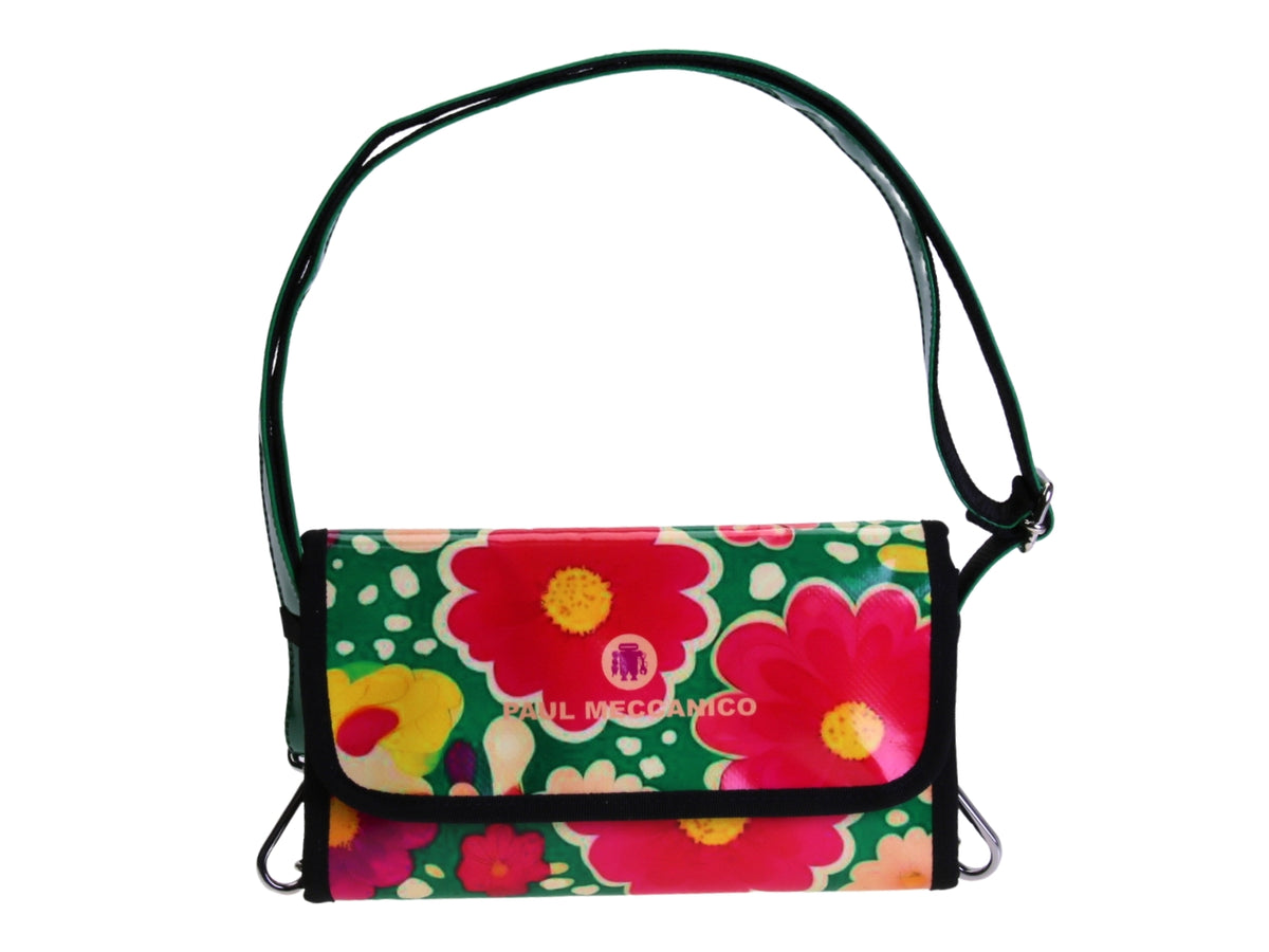 ...CLUTCH BAG FLORAL FANTASY. MODEL CANDY MADE OF LORRY TARPAULIN.