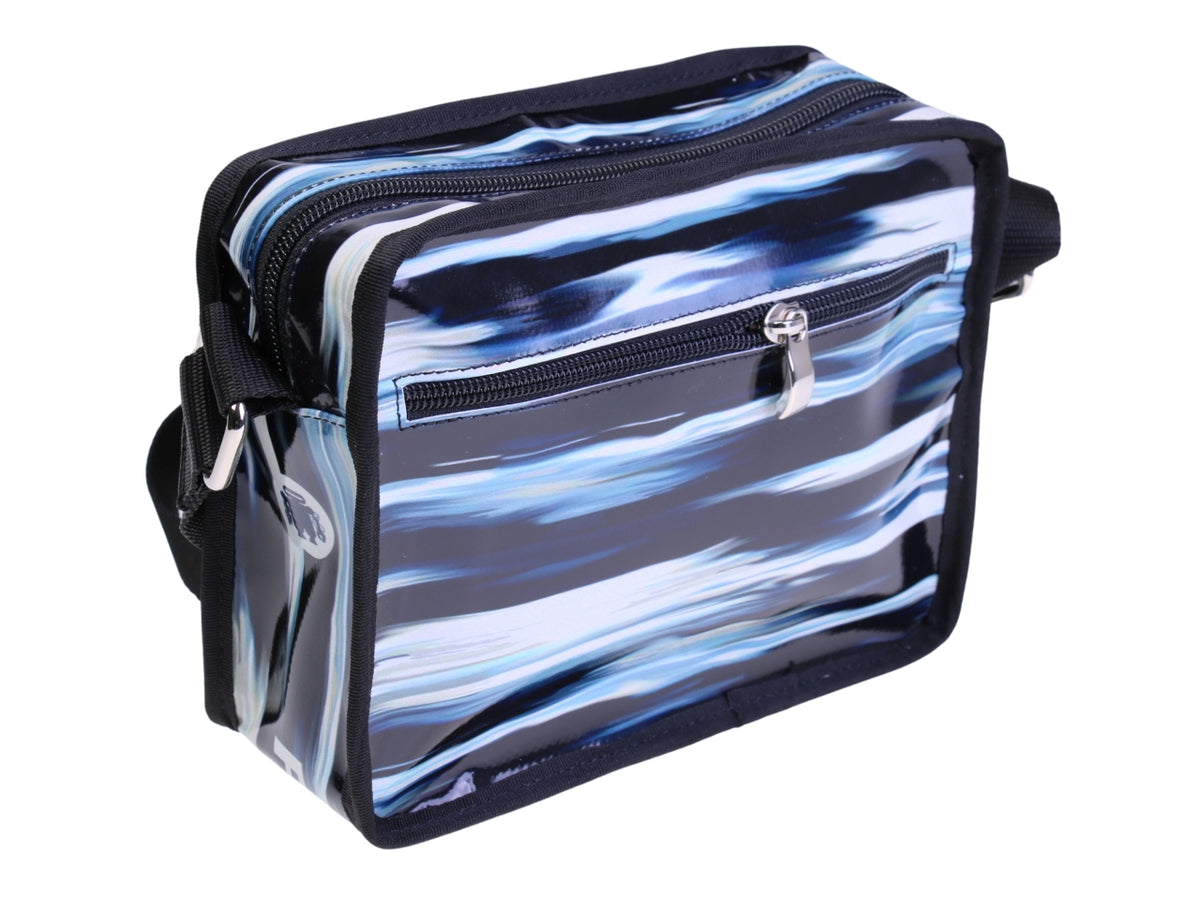 ..GENDERLESS SHOULDER BAG WITH TIE DYE FANTASY. MODEL FRIK MADE OF LORRY TARPAULIN.