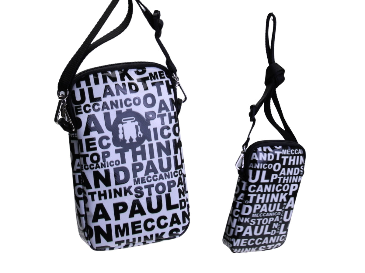 - BLACK AND WHITE MOBILE PHONE BAG WITH LETTERING FANTASY.