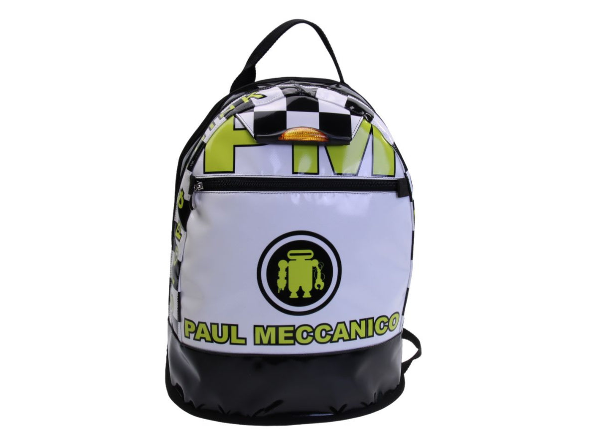 WHITE BACKPACK &quot;GRAND PRIX&quot; STYLE. MODEL SUPER MADE OF LORRY TARPAULIN.