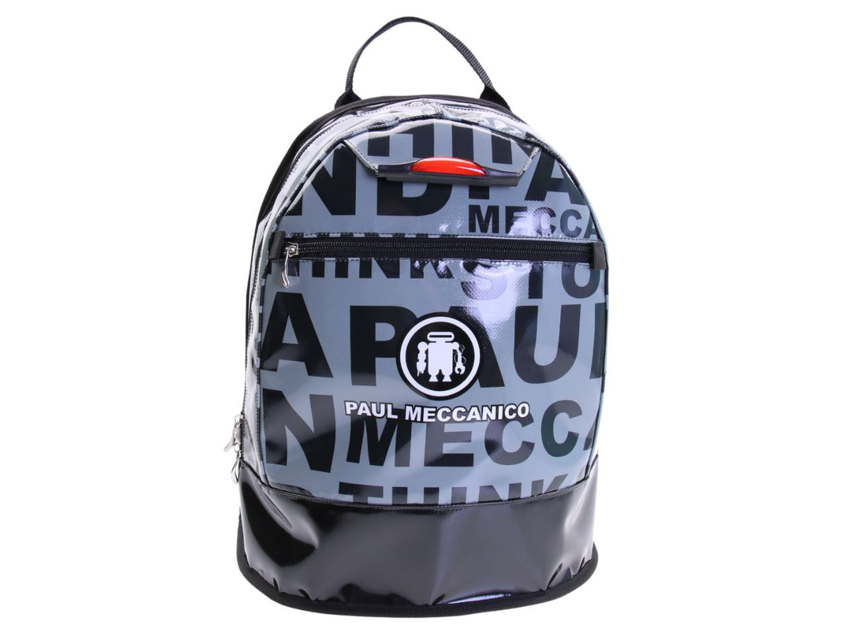 BACKPACK BLACK AND GREY WITH LETTERING FANTASY. MODEL SUPER MADE OF LORRY TARPAULIN.