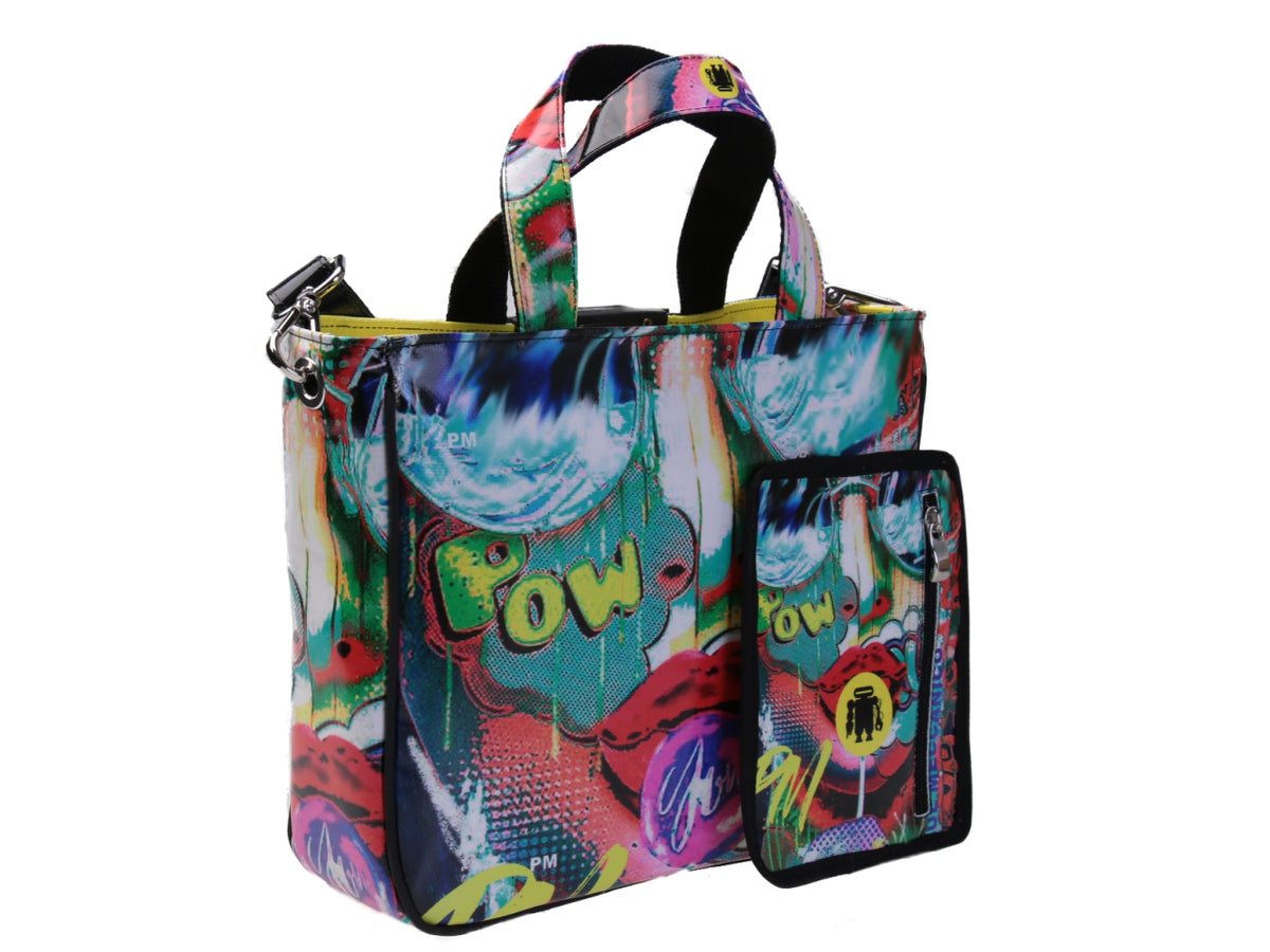 MULTICOLOUR TOTE BAG POP ART STYLE. MODEL GLAM MADE OF LORRY TARPAULIN.