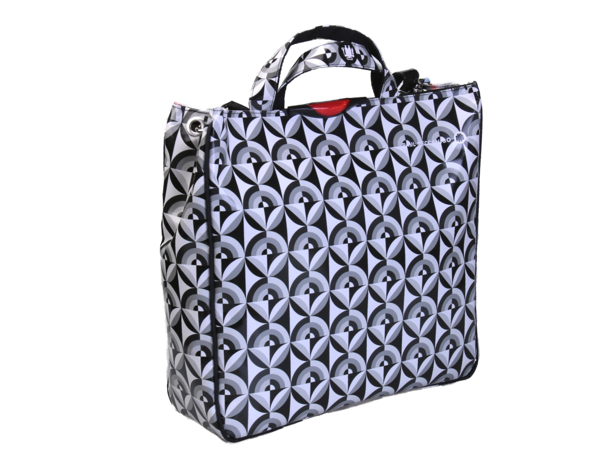 MAXI TOTE BAG BLACK , WHITE AND GREY COLOURS. MODEL AIRSTONE MADE OF LORRY TARPAULIN.