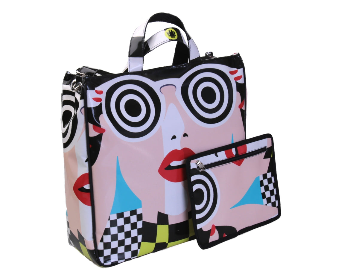 MAXI TOTE BAG CHESS FANTASY POP ART SYTLE. MODEL AIRSTONE MADE OF LORRY TARPAULIN.