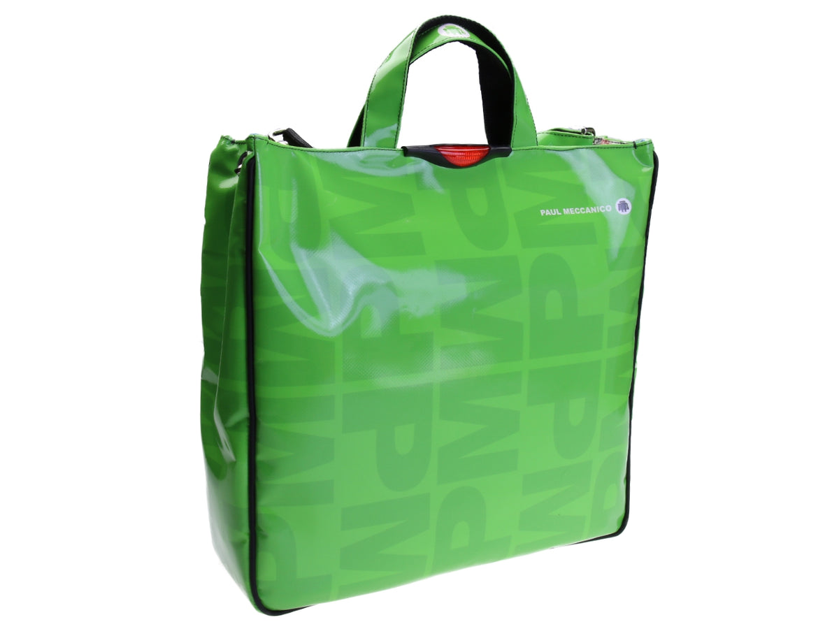APPLE GREEN MAXI TOTE BAG WITH LETTER FANTASY. MODEL AIRSTONE MADE OF LORRY TARPAULIN.