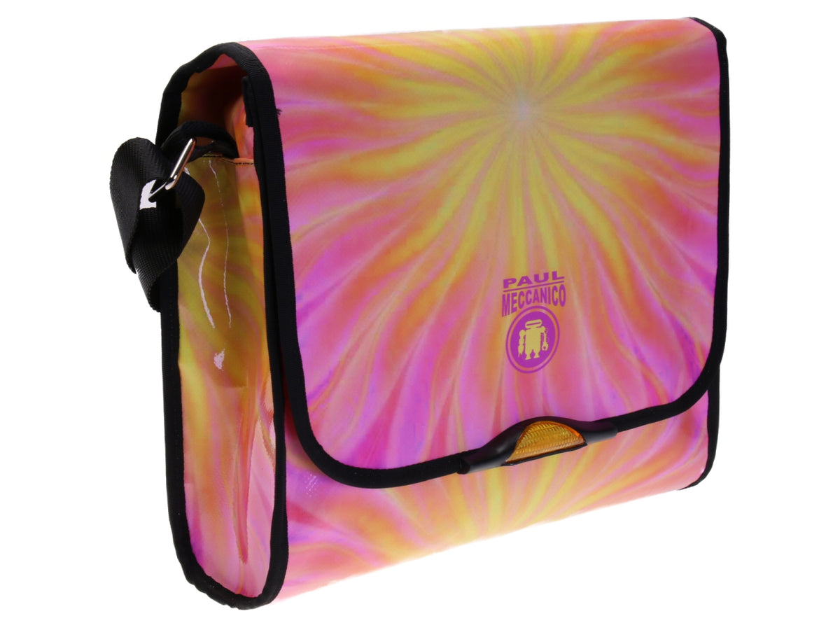 YELLOW AND FUCHSIA CROSSBODY BAG TIE DYE FANTASY. MODEL BREAK MADE OF LORRY TARPAULIN.