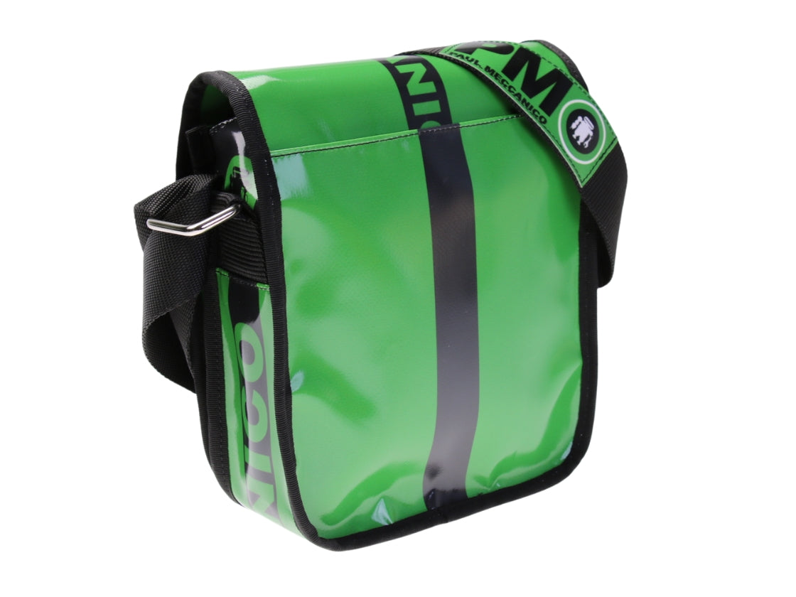 ...CROSSBODY BAG GREEN AND BLACK COLOURS. MODEL MIPOK MADE OF LORRY TARPAULIN.