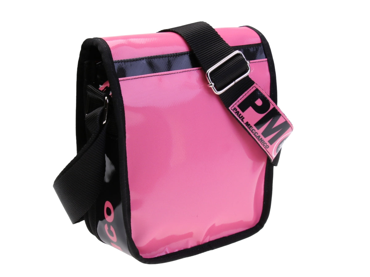 ..CROSSBODY BAG PINK AND BLACK COLOURS. MODEL MIPOK MADE OF LORRY TARPAULIN.