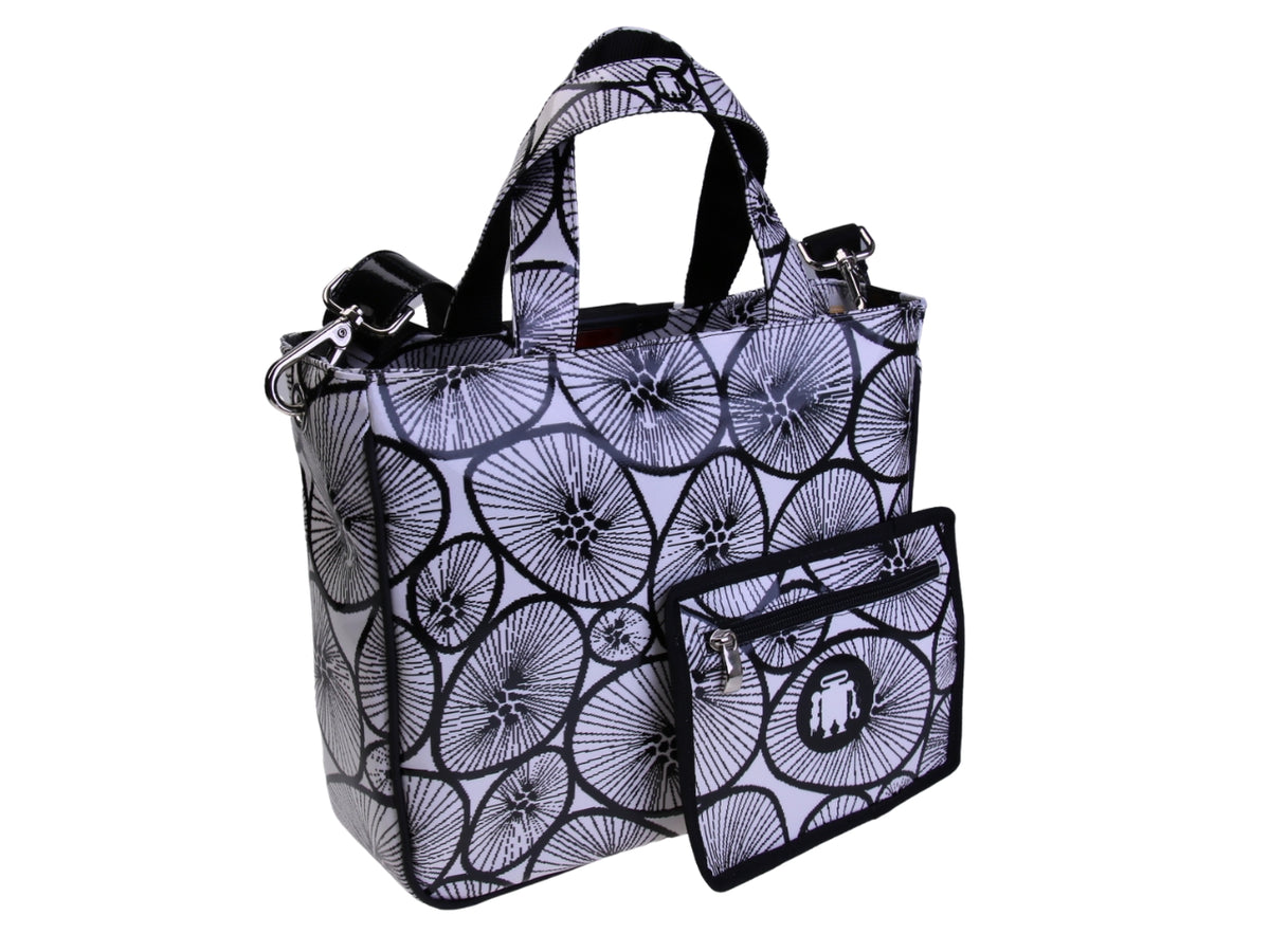 .BLACK AND WHITE TOTE BAG . MODEL GLAM MADE OF LORRY TARPAULIN.