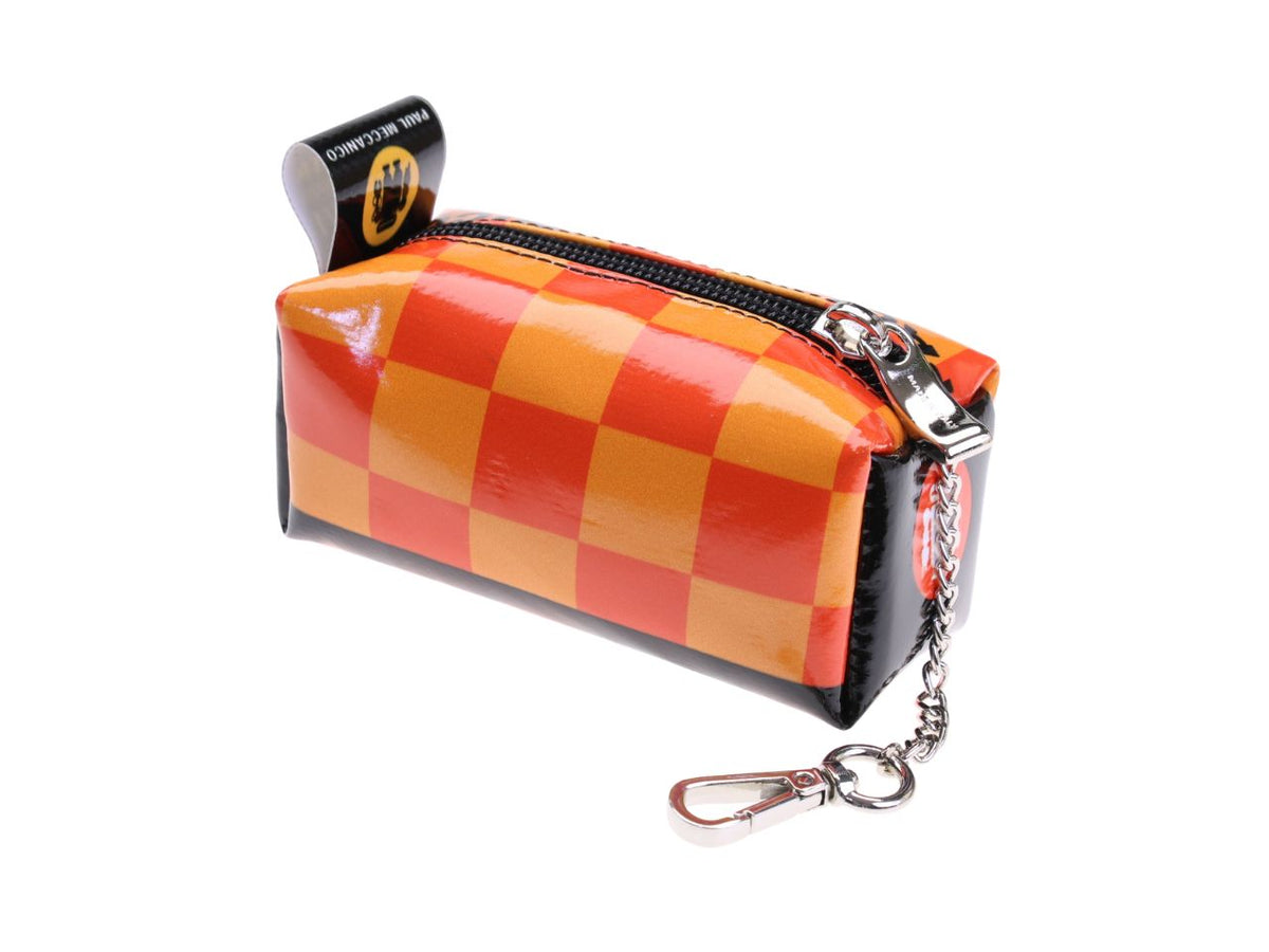 ...PENCIL CASE DESIGN KEYCHAIN ORANGE AND RED COLOURS WITH CHESS FANTASY MADE OF LORRY TARPAULIN.