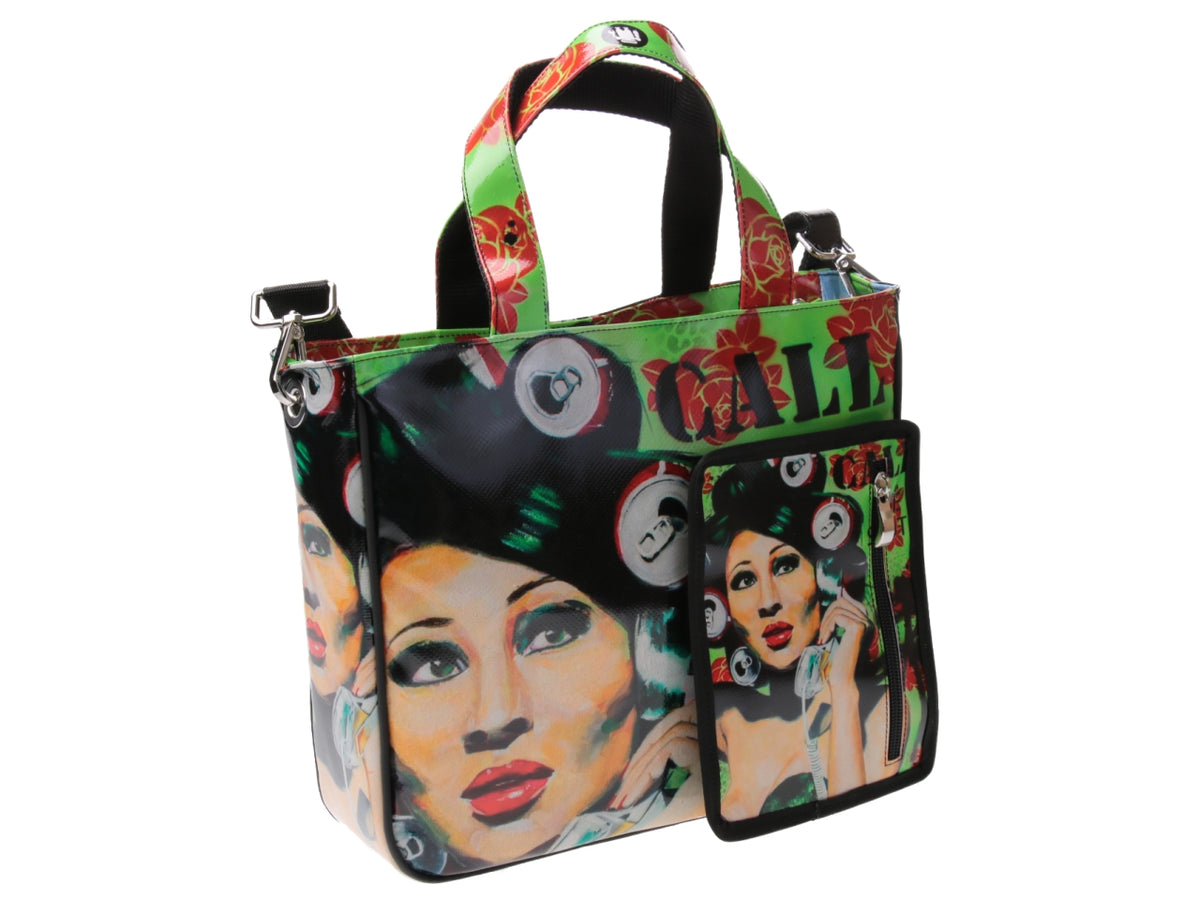TOTE BAG &quot;CALL THE SHOTS&quot; DESIGNED BY BIANCA LEVER. MODEL GLAM MADE OF LORRY TARPAULIN.