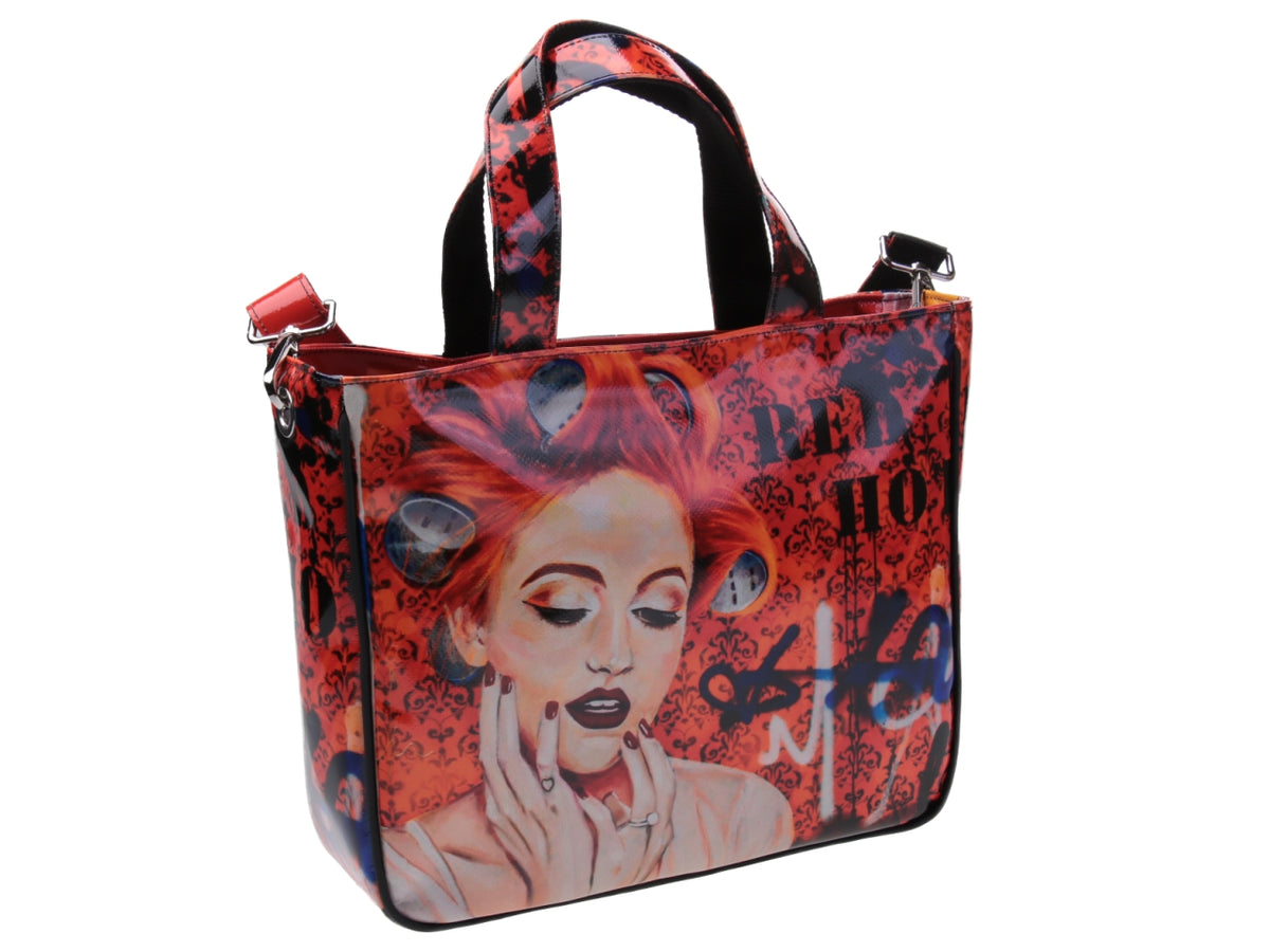 TOTE BAG &quot;RED HOT&quot; DESIGNED BY BIANCA LEVER. MODEL GLAM MADE OF LORRY TARPAULIN.