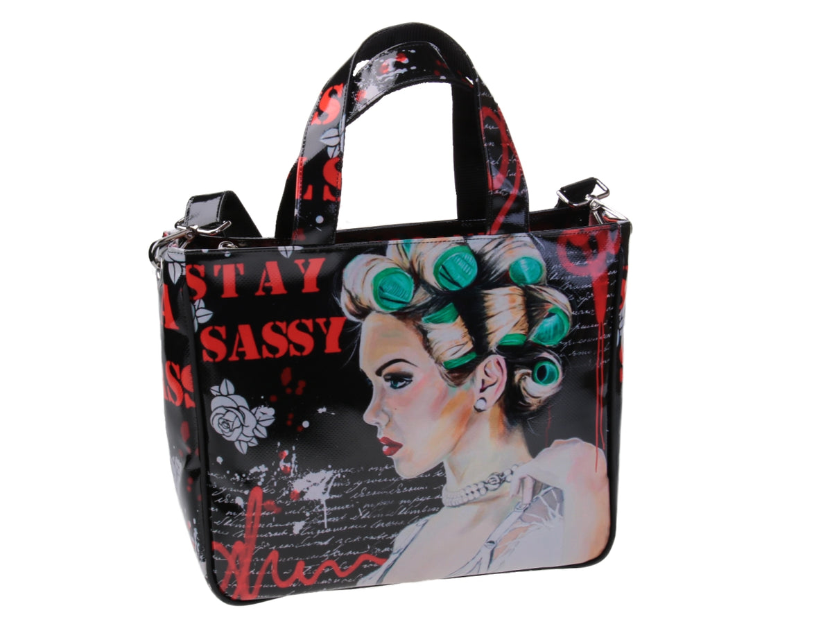 TOTE BAG &quot;STAY SASSY&quot; DESIGNED BY BIANCA LEVER. MODEL GLAM MADE OF LORRY TARPAULIN.