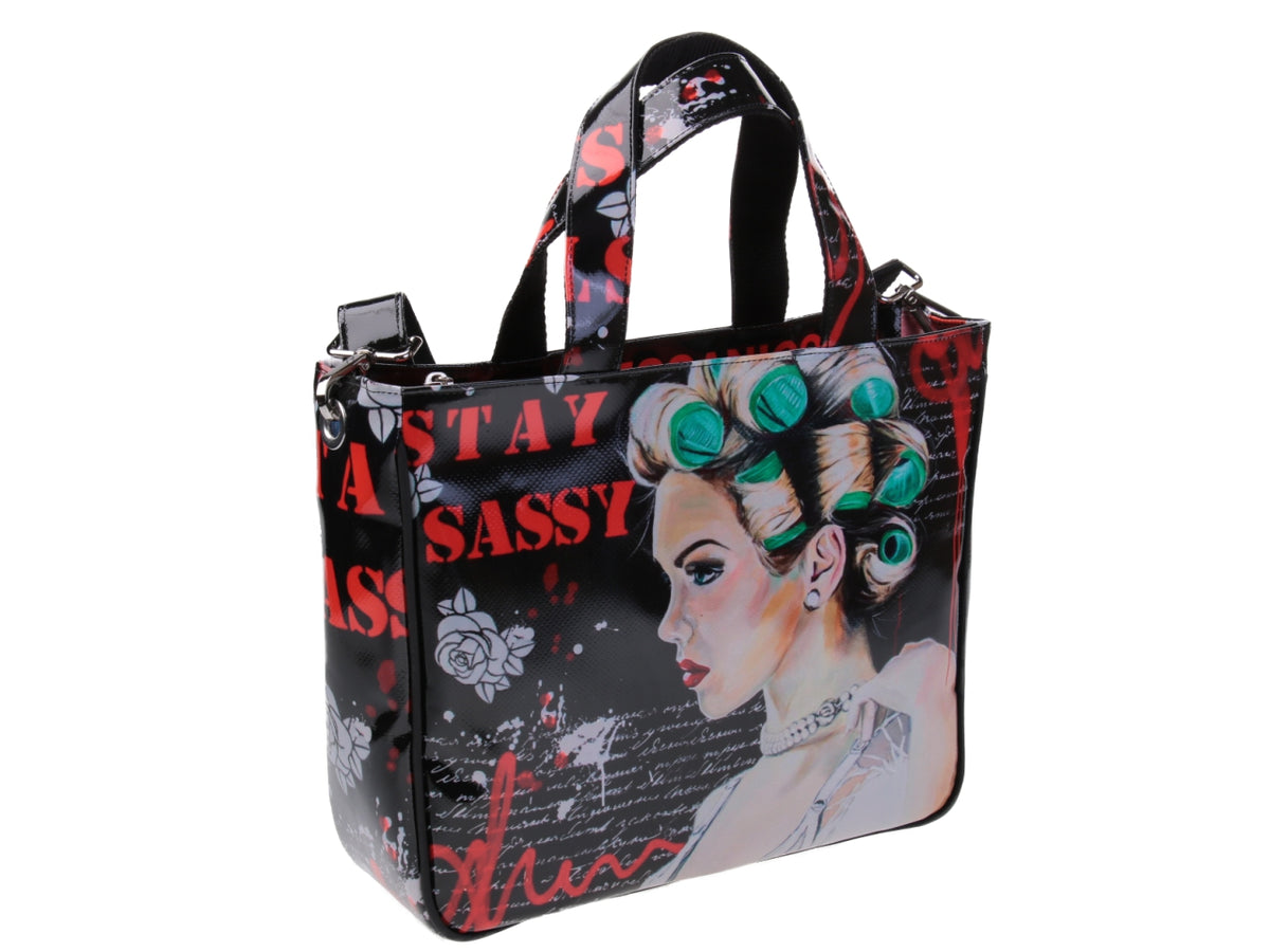 TOTE BAG &quot;STAY SASSY&quot; DESIGNED BY BIANCA LEVER. MODEL GLAM MADE OF LORRY TARPAULIN.