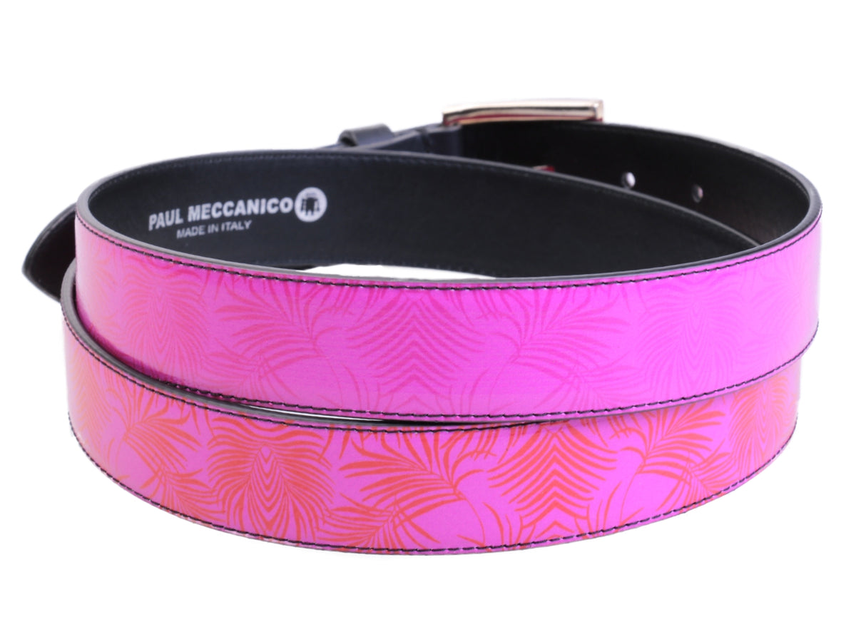 LILAC WOMEN&#39;S BELT WITH PALM FANTASY MADE OF LORRY TARPAULIN.