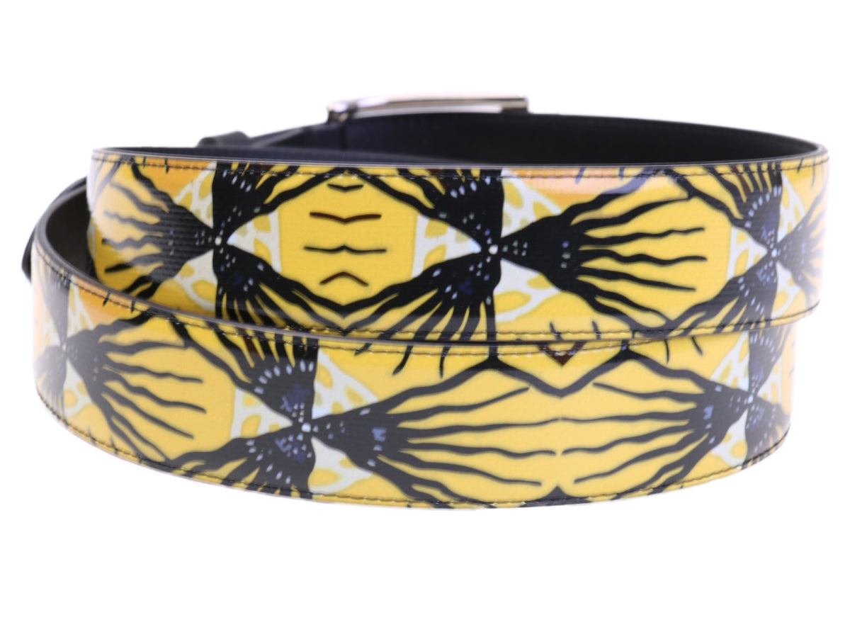 YELLOW AND BLACK MEN&#39;S BELT WITH AFRO FANTASY MADE OF LORRY TARPAULIN.