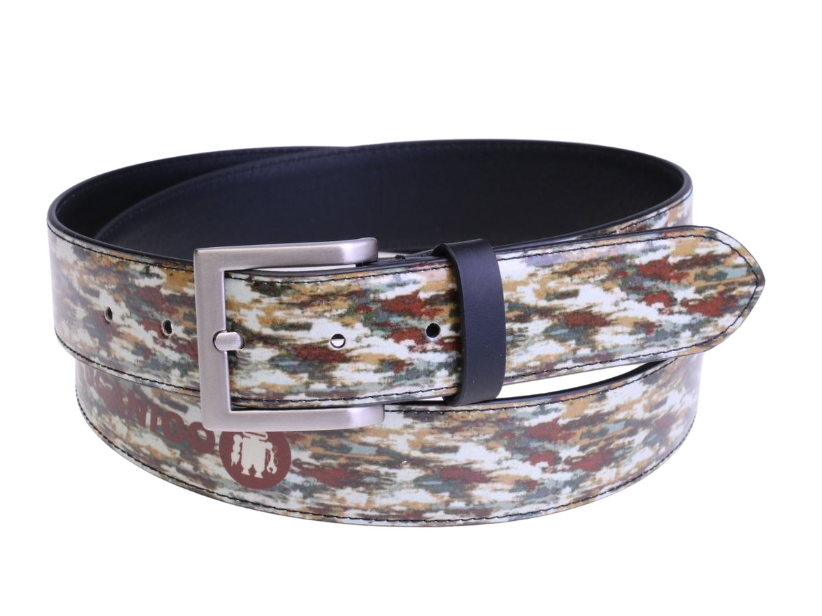 ...BEIGE MEN&#39;S BELT WITH CAMOUFLAGE FANTASY MADE OF LORRY TARPAULIN.