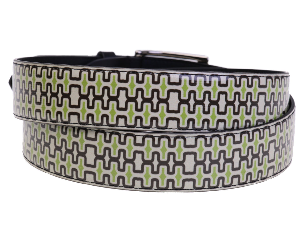 OFF WHITE MEN&#39;S BELT WITH GEOMETRIC FANTASY MADE OF LORRY TARPAULIN.