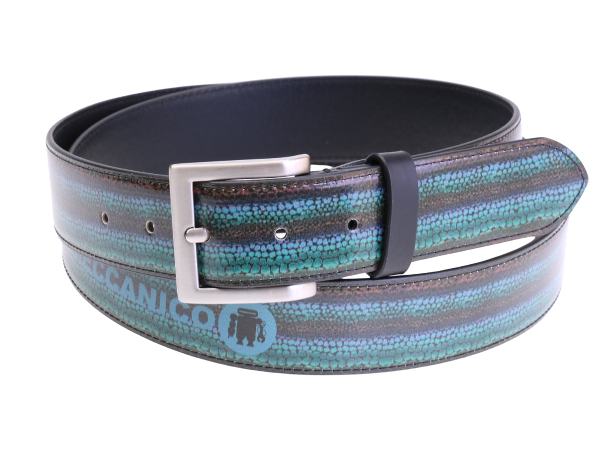 ....DARK GREEN MEN&#39;S BELT WITH ANIMALIER FANTASY MADE OF LORRY TARPAULIN.