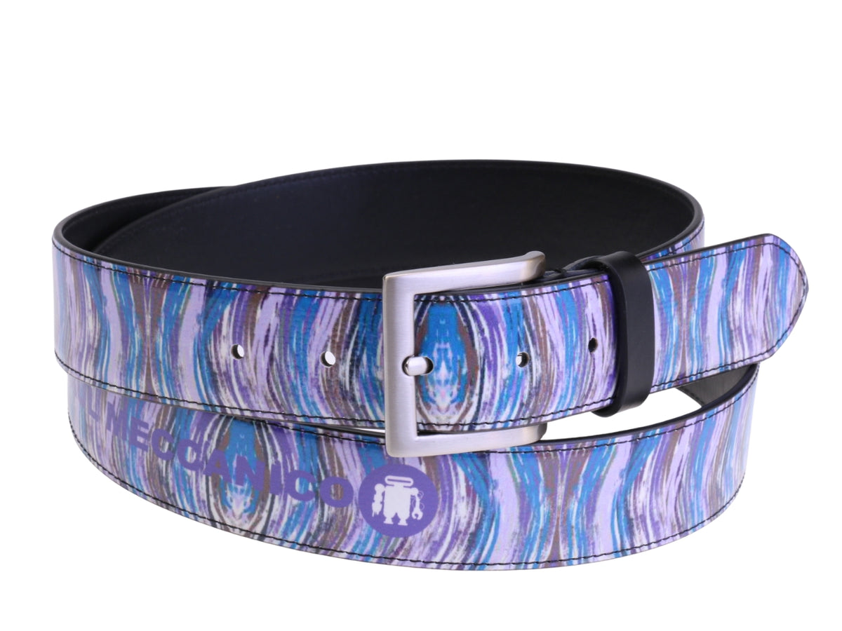 ....LILAC MEN&#39;S BELT WITH ABSTRACT FANTASY MADE OF LORRY TARPAULIN.