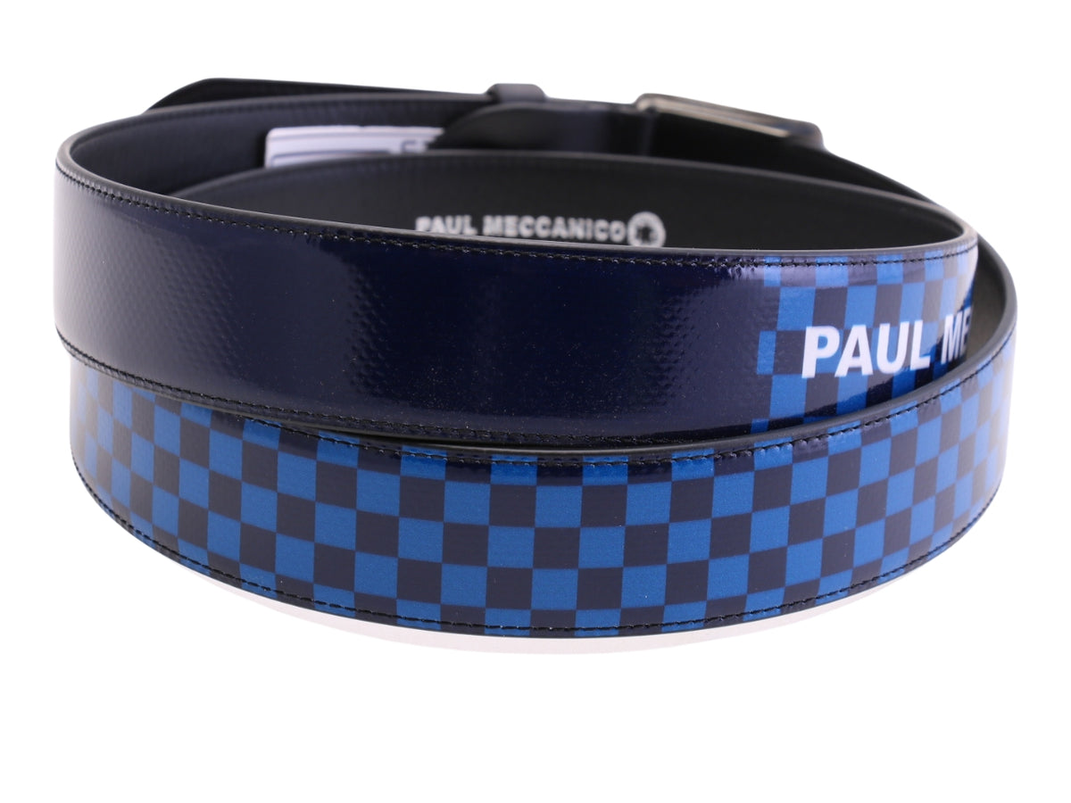 -BLUE MEN&#39;S BELT WITH &quot;GRAND PRIX STYLE&quot; MADE OF LORRY TARPAULIN.