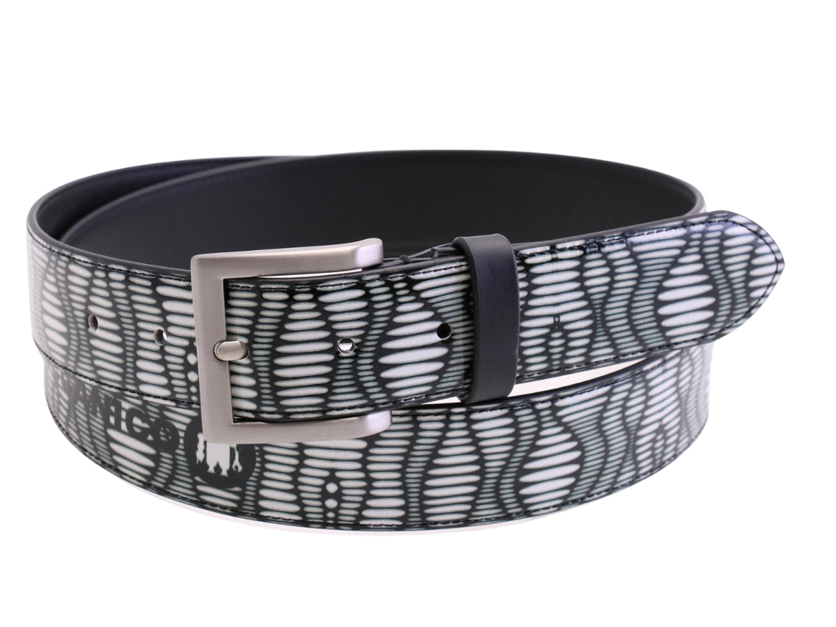 -BLACK AND WHITE MEN&#39;S BELT MADE OF LORRY TARPAULIN.