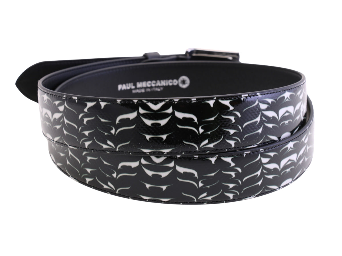 -BLACK AND WHITE MEN&#39;S BELT MADE OF LORRY TARPAULIN.