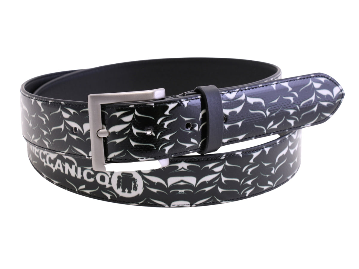 -BLACK AND WHITE MEN&#39;S BELT MADE OF LORRY TARPAULIN.