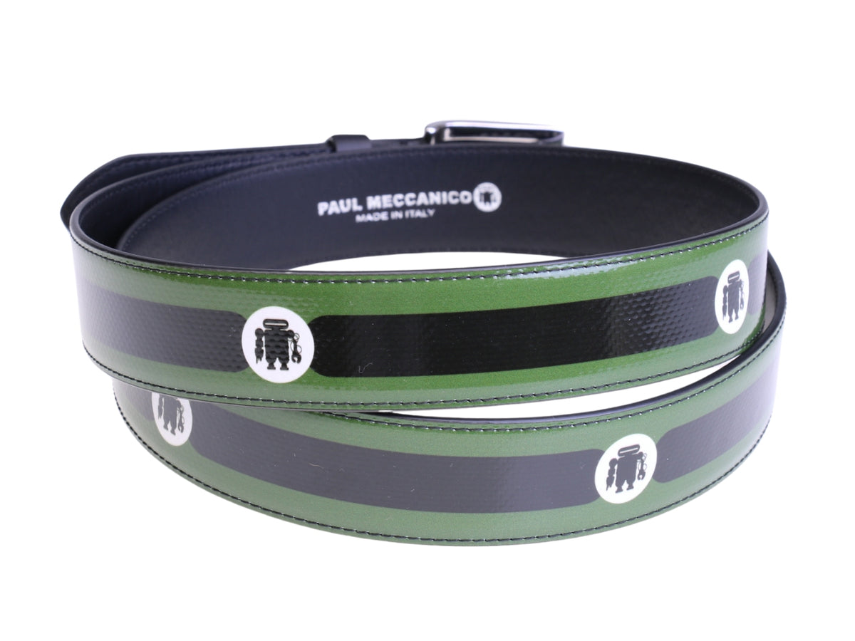 ..MEN&#39;S BELT BLACK AND DARK GREEN COLOURS MADE OF LORRY TARPAULIN.