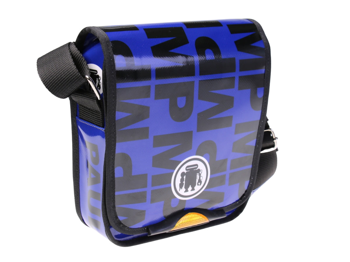 ...BLACK AND BLUE CROSSBODY BAG. MODEL MIPOK MADE OF LORRY TARPAULIN.