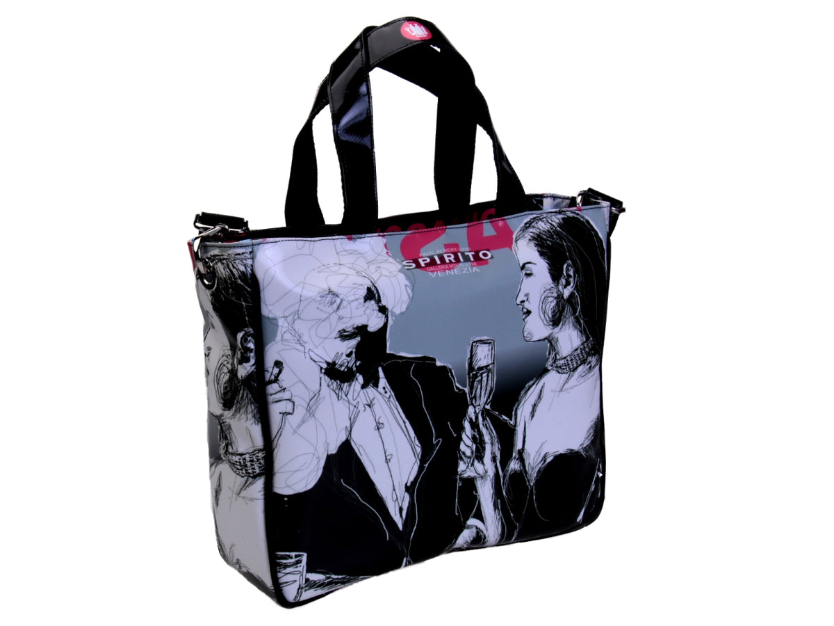 TOTE BAG &quot;COCKTAIL&quot; BY PAUL ALBERT DARI. MODEL GLAM MADE OF LORRY TARPAULIN. BOOK &quot;LA PITTURA E&#39; DONNA INCLUDED IN THE PRICE&quot;