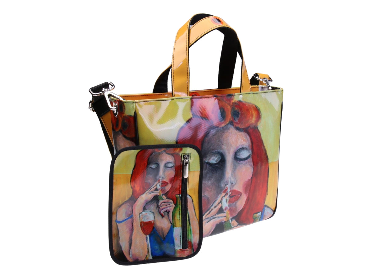 .TOTE BAG &quot;UN POMERIGGIO SOSPESO&quot; BY PAUL ALBERT DARI. MODEL GLAM MADE OF LORRY TARPAULIN. BOOK &quot;LA PITTURA E&#39; DONNA INCLUDED IN THE PRICE&quot;