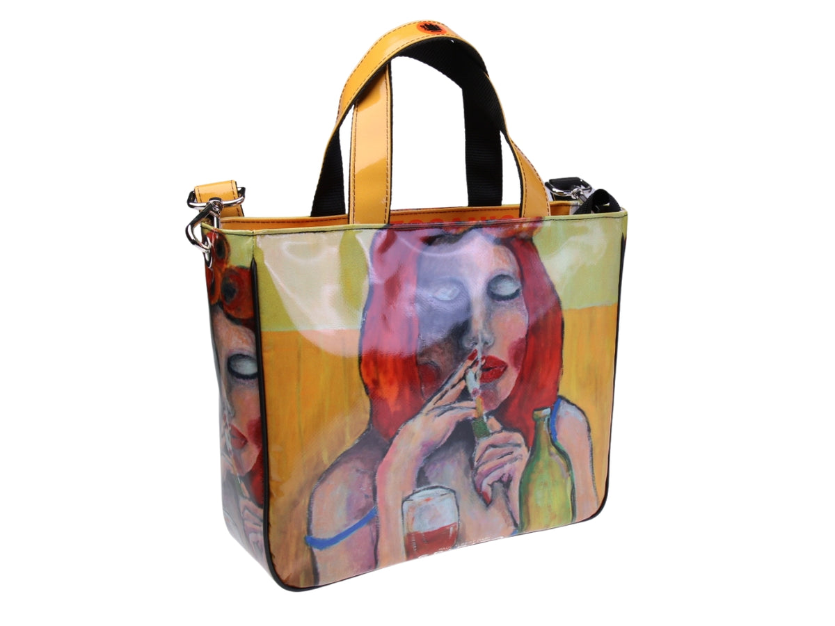 .TOTE BAG &quot;UN POMERIGGIO SOSPESO&quot; BY PAUL ALBERT DARI. MODEL GLAM MADE OF LORRY TARPAULIN. BOOK &quot;LA PITTURA E&#39; DONNA INCLUDED IN THE PRICE&quot;