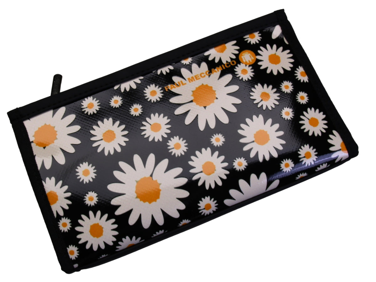 BLACK LARGE WOMEN&#39;S WALLET WITH FLORAL FANTASY. MODEL PIT MADE OF LORRY TARPAULIN.