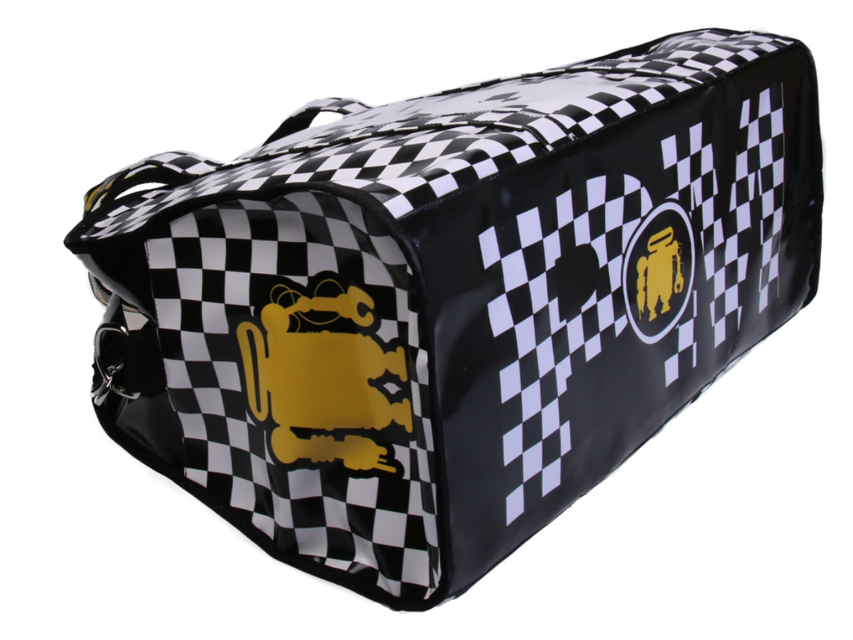 BLACK AND WHITE LARGE TRAVEL OR SPORTS BAG WITH CHESS FANTASY. MODEL RAID MADE OF LORRY TARPAULIN.