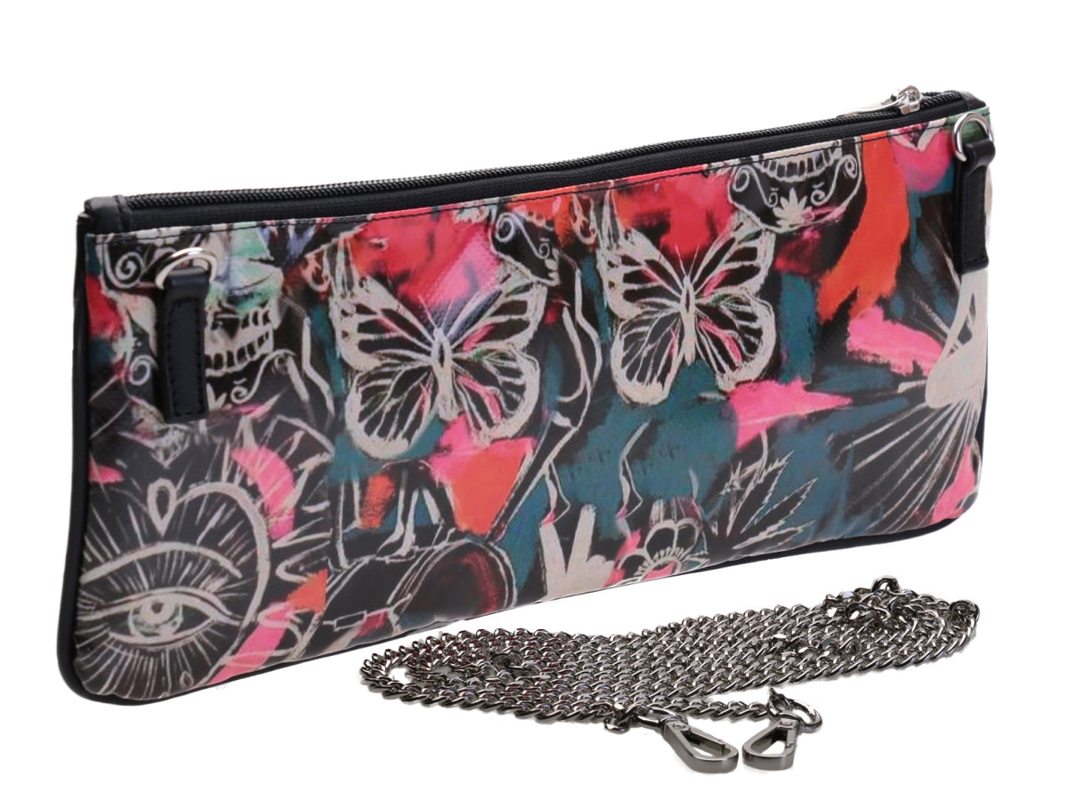 CLUTCH BAG MURALES FANTASY. MODEL RIBELLA MADE OF LORRY TARPAULIN.