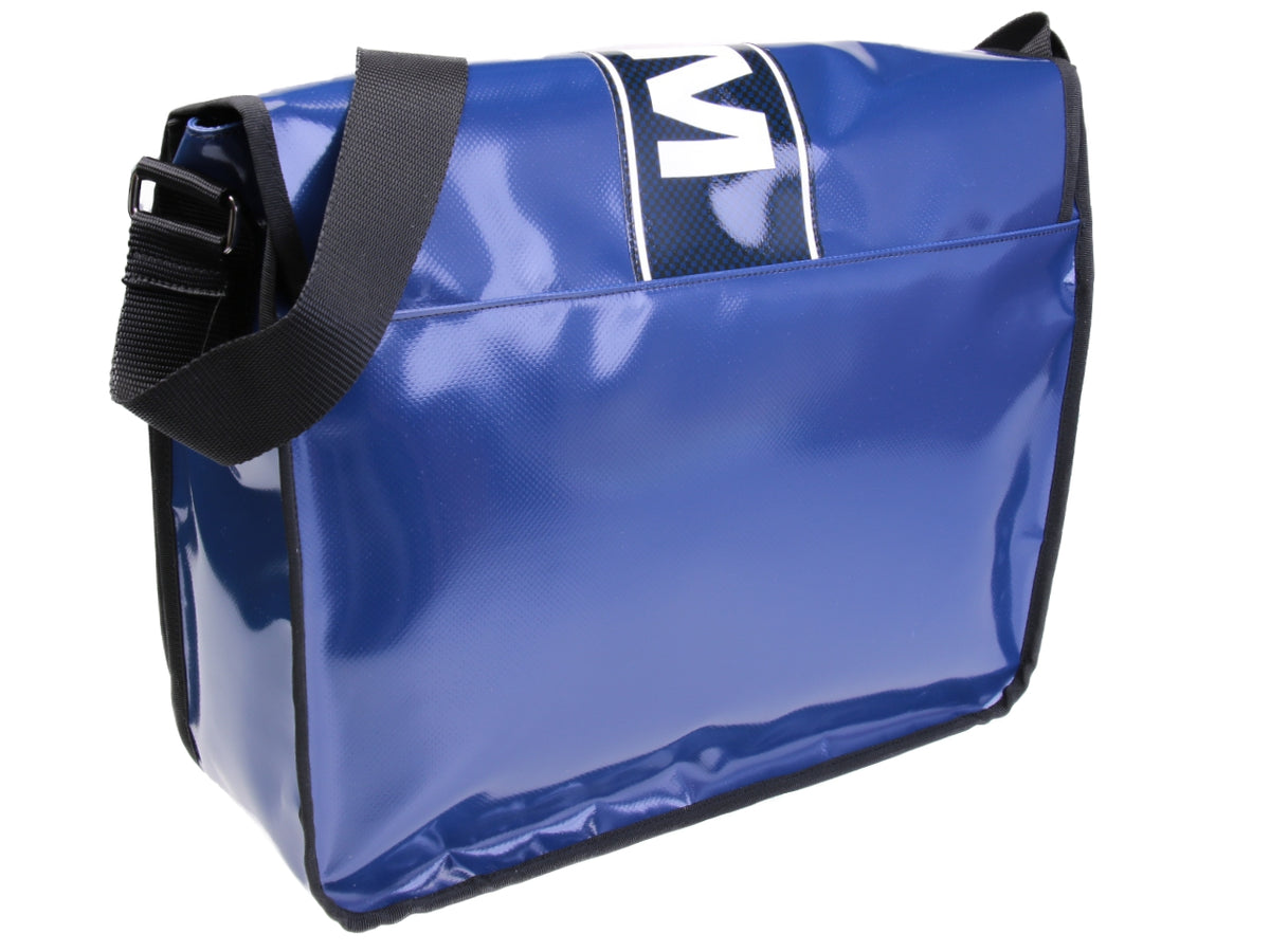 BLUE MESSENGER BAG. MODEL SPOT MADE OF LORRY TARPAULIN.