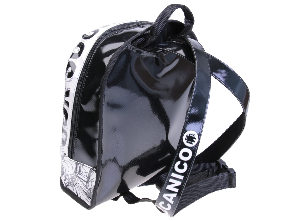 BLACK AND WHITE BACKPACK &quot;STOP AND THINK&quot;. MODEL SUPERINO MADE OF LORRY TARPAULIN. - Limited Edition Paul Meccanico
