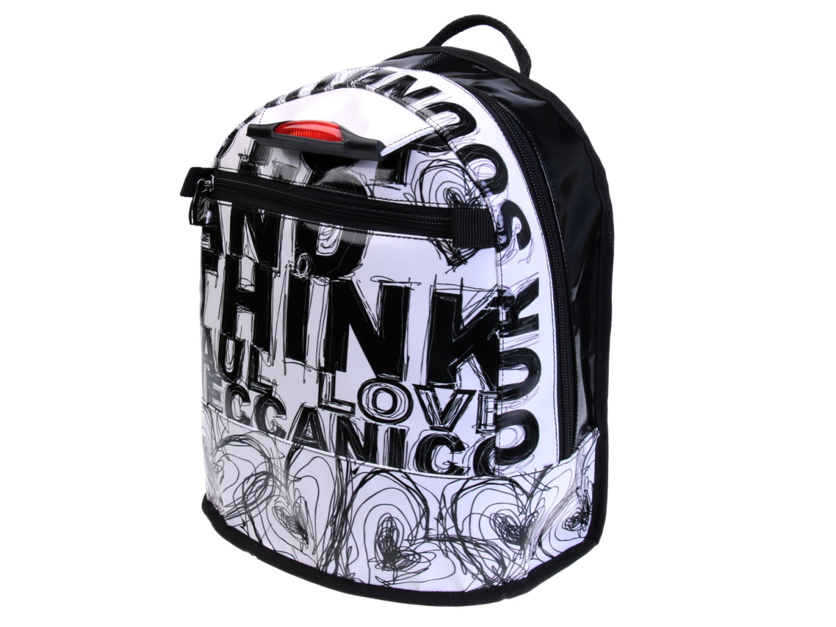 BLACK AND WHITE BACKPACK &quot;STOP AND THINK&quot;. MODEL SUPERINO MADE OF LORRY TARPAULIN. - Limited Edition Paul Meccanico