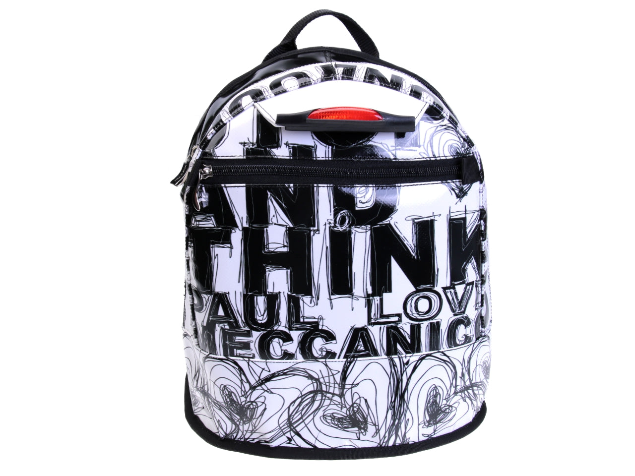 BLACK AND WHITE BACKPACK "STOP AND THINK". MODEL SUPERINO MADE OF LORRY TARPAULIN. - Limited Edition Paul Meccanico