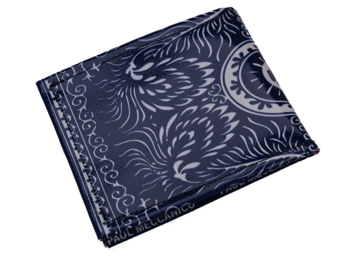 MEN&#39;S WALLET BLUE WITH FLORAL FANTASY. MODEL CRIK MADE OF LORRY TARPAULIN. - Limited Edition Paul Meccanico