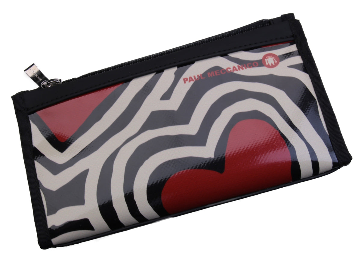 LARGE WOMEN&#39;S WALLET BEIGE BLACK &quot;HEARTS&quot;. MODEL PIT MADE OF LORRY TARPAULIN. - Limited Edition Paul Meccanico