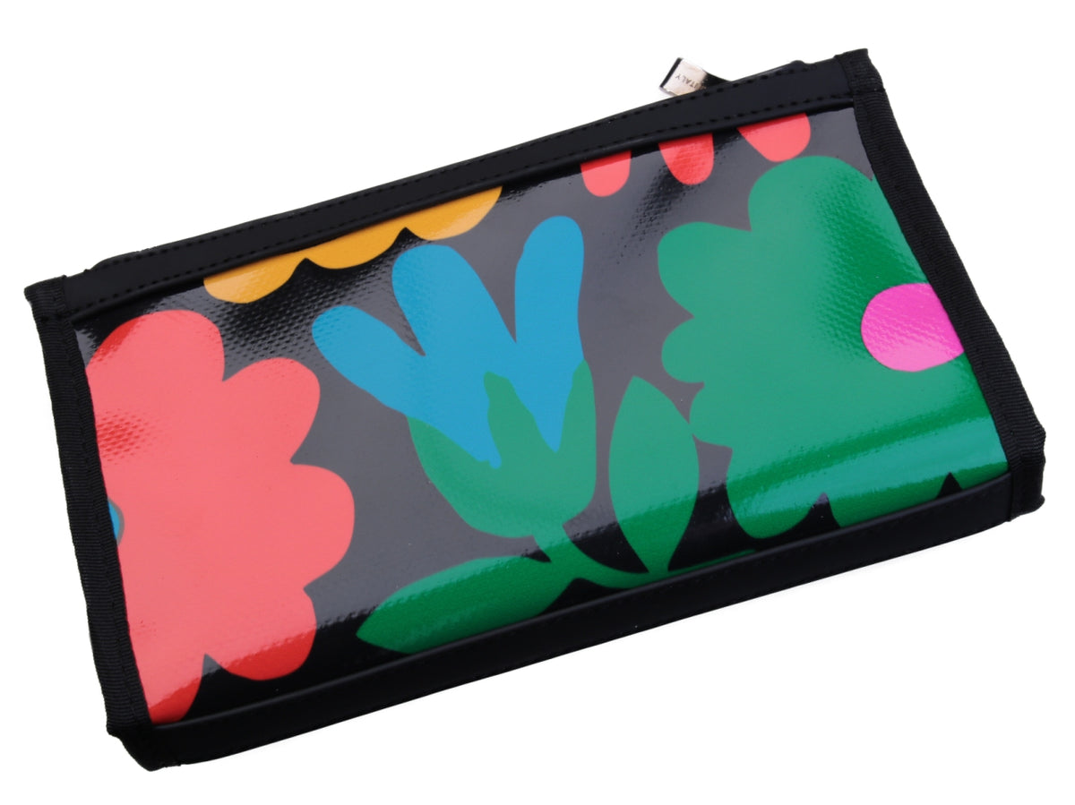 LARGE BLACK WOMEN&#39;S WALLET WITH COLOUFUL FLOWERS. MODEL PIT MADE OF LORRY TARPAULIN. - Limited Edition Paul Meccanico