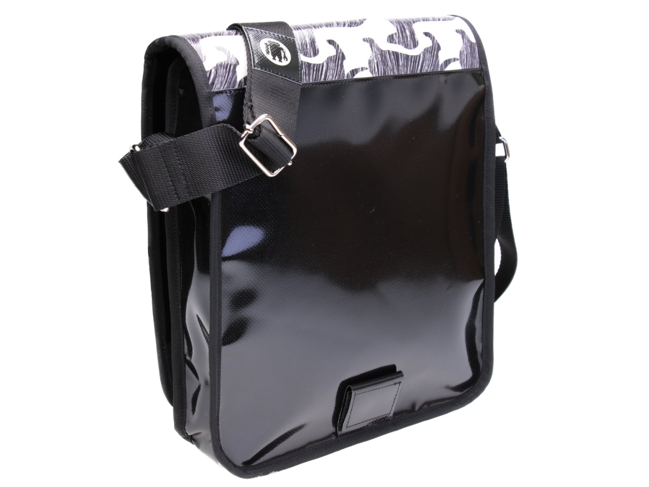 BLACK AND WHITE CROSSBODY BAG. MODEL BAUBAU MADE OFF LORRY TARPAULIN. - Special Edition Paul Meccanico