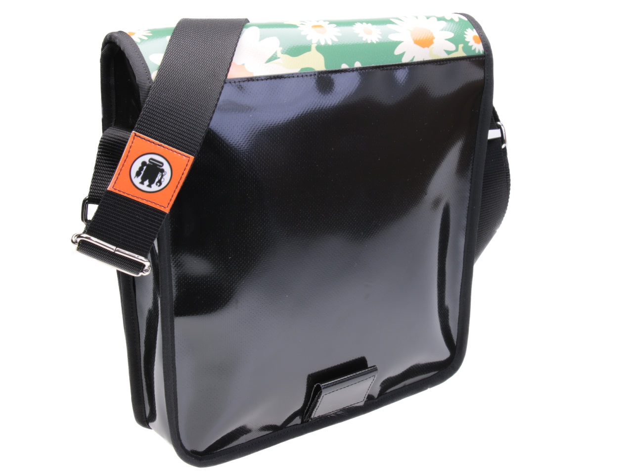 GREEN CROSSBODY BAG WITH FLORAL FANTASY. MODEL BAUBAU MADE OFF LORRY TARPAULIN. - Special Edition Paul Meccanico