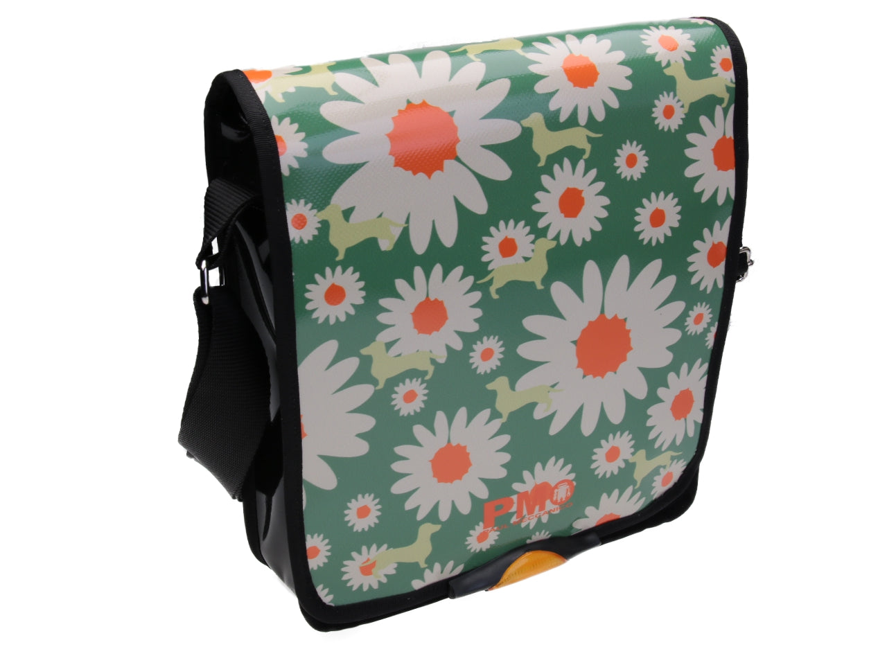 GREEN CROSSBODY BAG WITH FLORAL FANTASY. MODEL BAUBAU MADE OFF LORRY TARPAULIN. - Special Edition Paul Meccanico