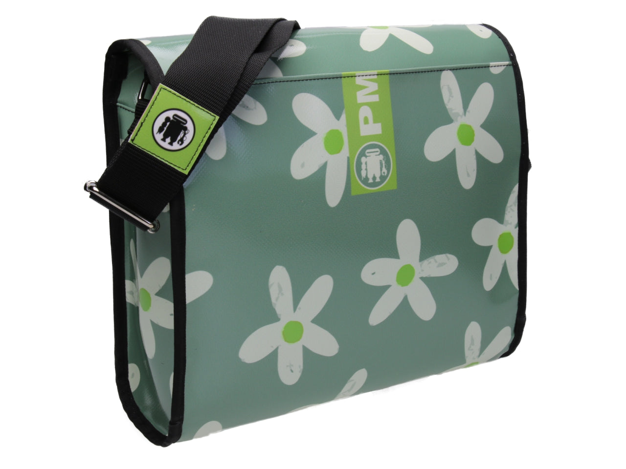 LIGHT GREEN CROSSBODY BAG FLORAL FANTASY. MODEL BREAK MADE OF LORRY TARPAULIN. - Unique Pieces Paul Meccanico