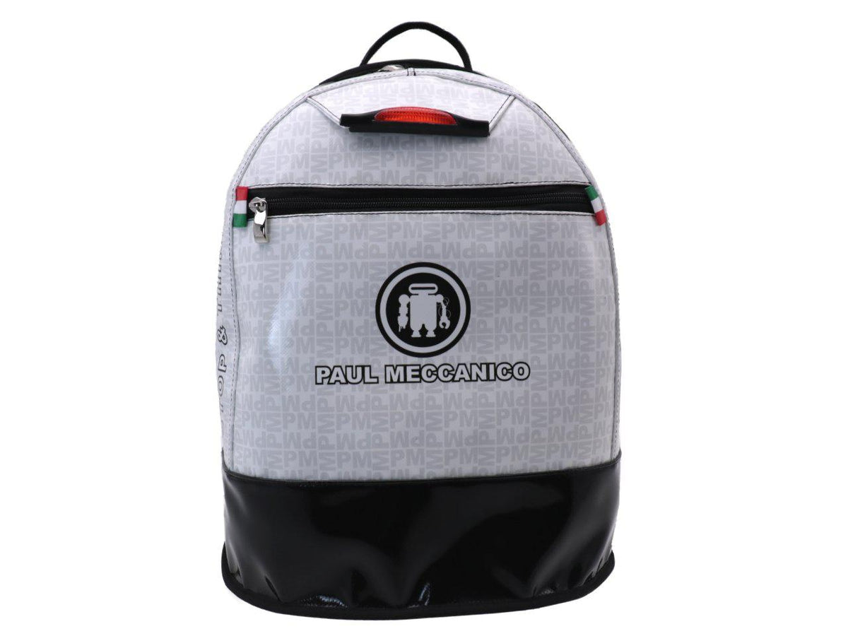 BLACK, WHITE AND GREY BACKPACK WITH LETTERING FANTASY. MODEL SUPER MADE OF LORRY TARPAULIN. - Limited Edition Paul Meccanico