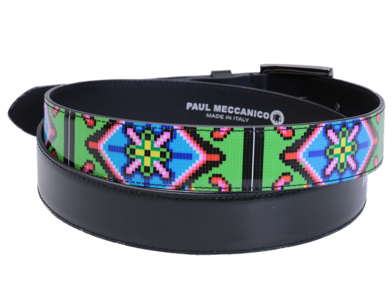 BLACK AND GREEN WOMEN'S BELT WITH PIXEL FANTASY MADE OF LORRY TARPAULIN. - Unique Pieces Paul Meccanico