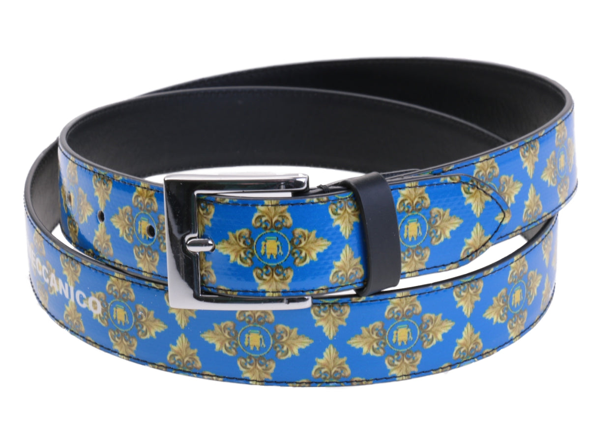 BLUE WOMEN&#39;S BELT WITH LIBERTY FANTASY MADE OF LORRY TARPAULIN.